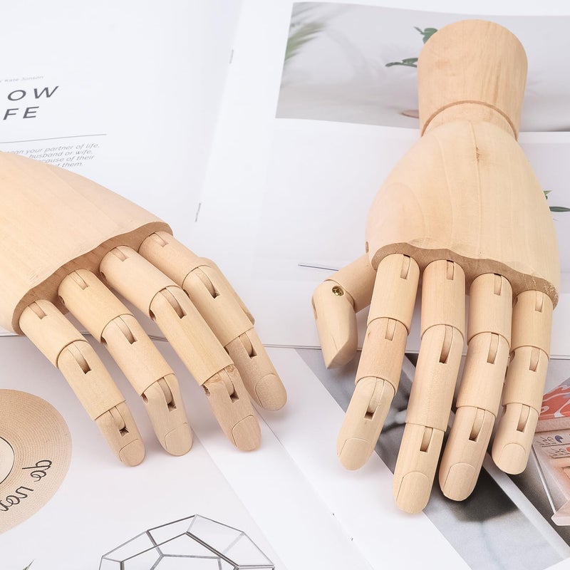 IHDYPPEW 4 Pack 10 Inch Wooden Hand Model, Flexible Left and Right Wood Art Mannequin Wooden Artist Hand Model, Wooden Manikin Hand for Sketching, Painting, Sample Display and Home Decor - Image 4